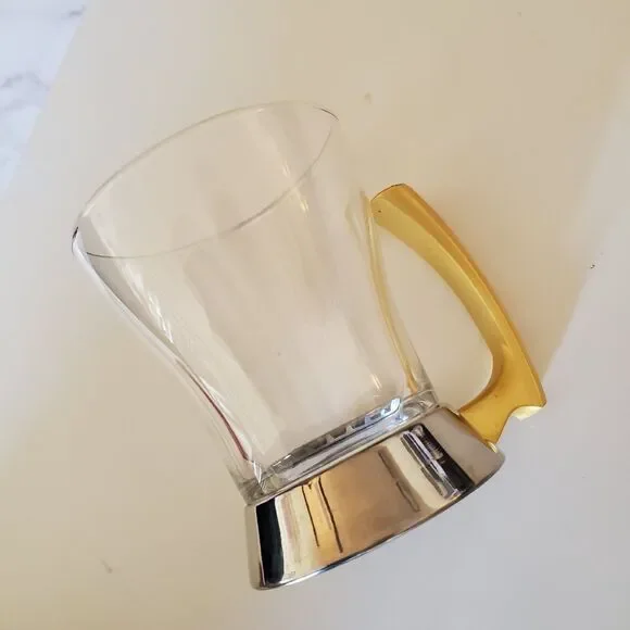 Gold & Stainless Silver MCM Glass Cups Coffee Teacups, Set of 2 - Picture 5 of 6